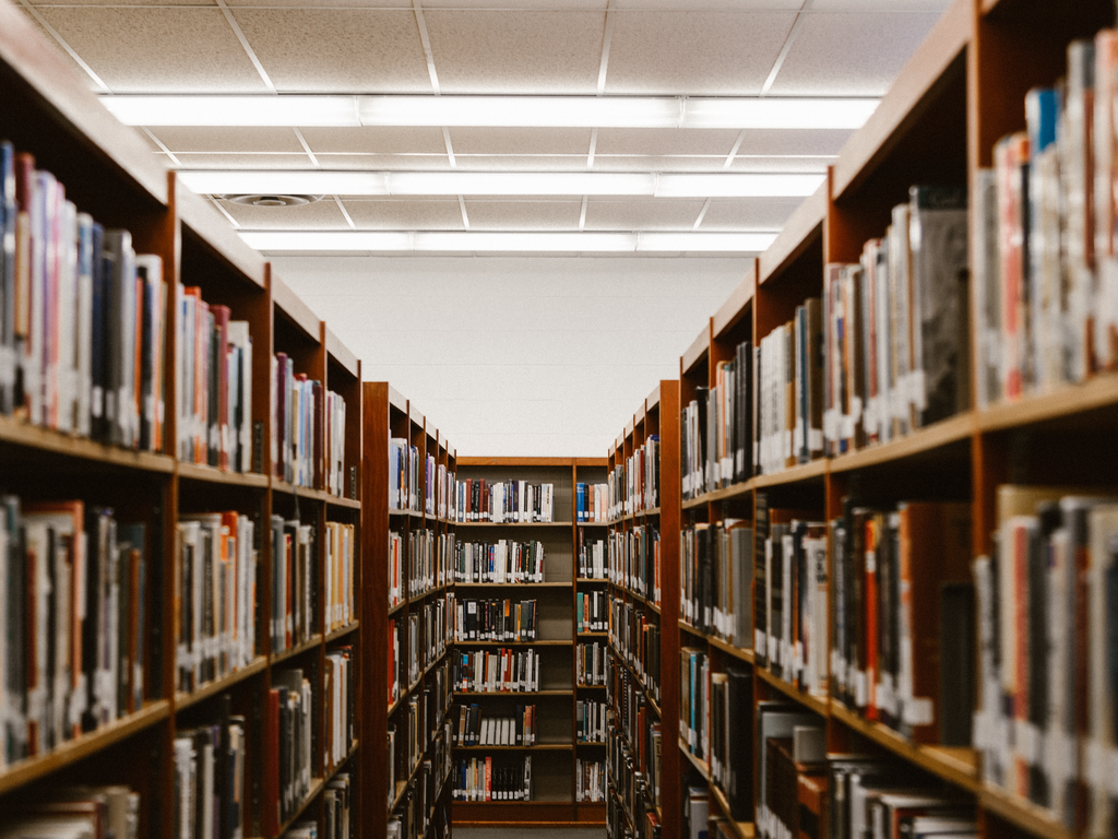 Photo of a corridor with books on either side.