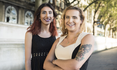 Portrait of two young transgender women smiling