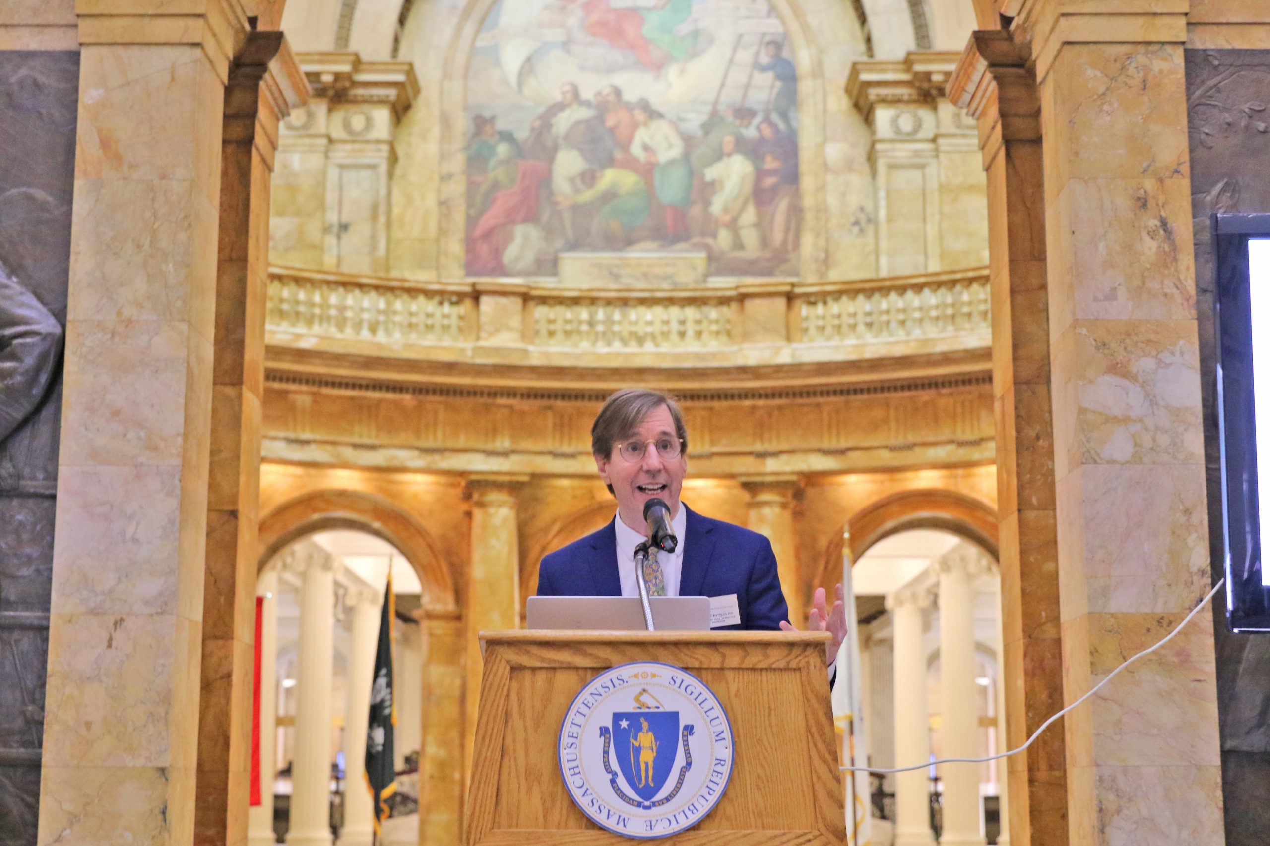 David Jernigan speaks at lectern at legislative briefing on alcohol