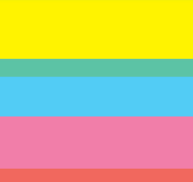 Horizontal blocks of yellow, green, blue, pink, and red
