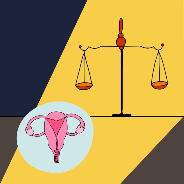 Cartoon depicting scales and a female reproductive system