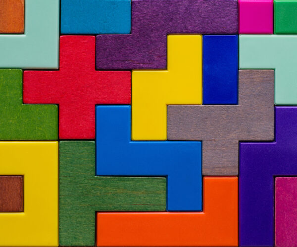 Background with different colorful shapes wooden blocks