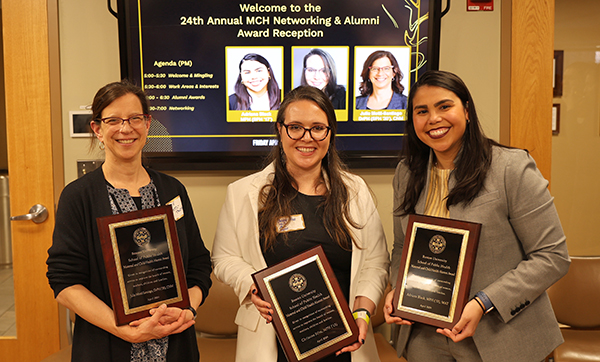 Julie Motti-Santiago, Christine Silva, and Adriana Black, winners of the annual Maternal and Child Health Alumni Awards