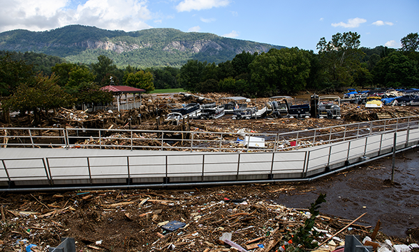 destroyed houses and other damage from hurricane Helene