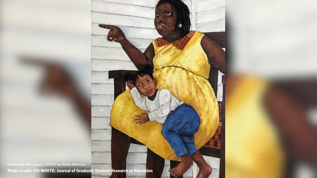 Painting of black mother with child on her lap