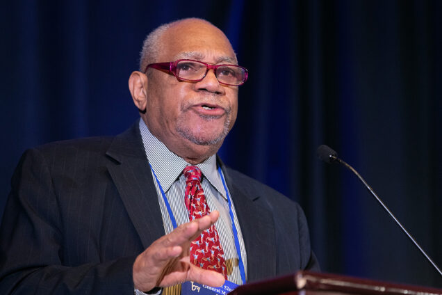 William Bobby McClain speaks at 2019 meeting of Black Methodists for Church Renewal in Atlanta. File photo by Mike DuBose, UM News.