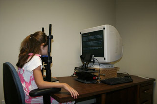 eyetracking A child being tested using eye tracking equipment. Image courtesy of Dr. Radach, Visual Information Processing Lab, Florida State University.