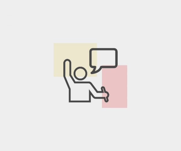Person talking and waving an arm (icon)