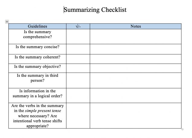 summary writing template elementary