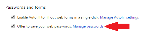 Chrome Manage passwords option