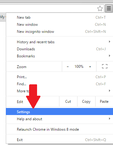 Chrome Menu settings option