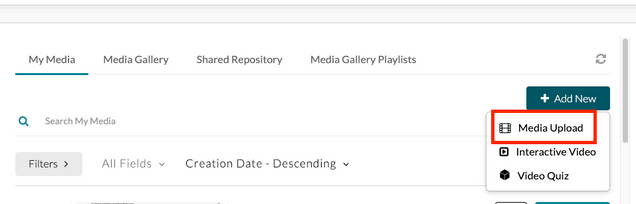add media upload kaltura