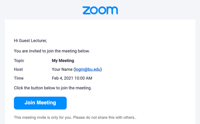 Screenshot of an invite received by an invited outside guest