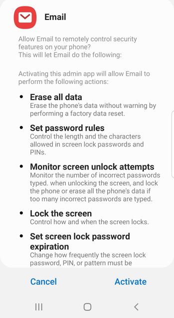 Interface for Email mobile