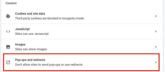 Chrome content settings