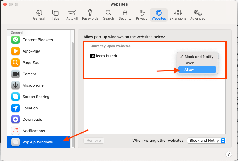 Pop-up Blocker – Mac OS X : TechWeb : Boston University