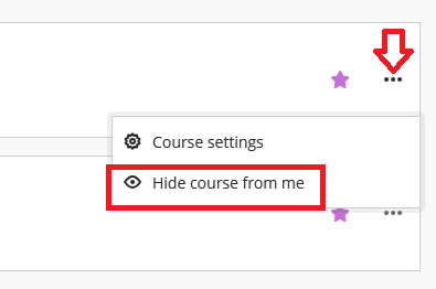 Screenshot of the elipses menu of a course in the course list. Clicking the elipses gives the menu option to hide the course.