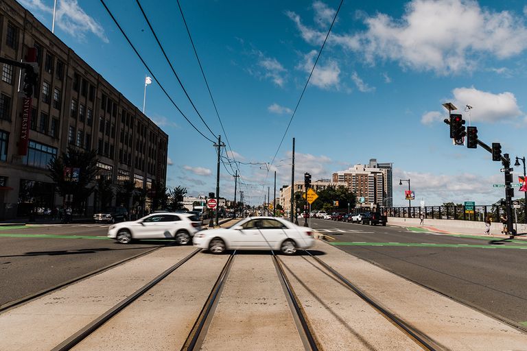 Cars crossing Commonwealth Ave