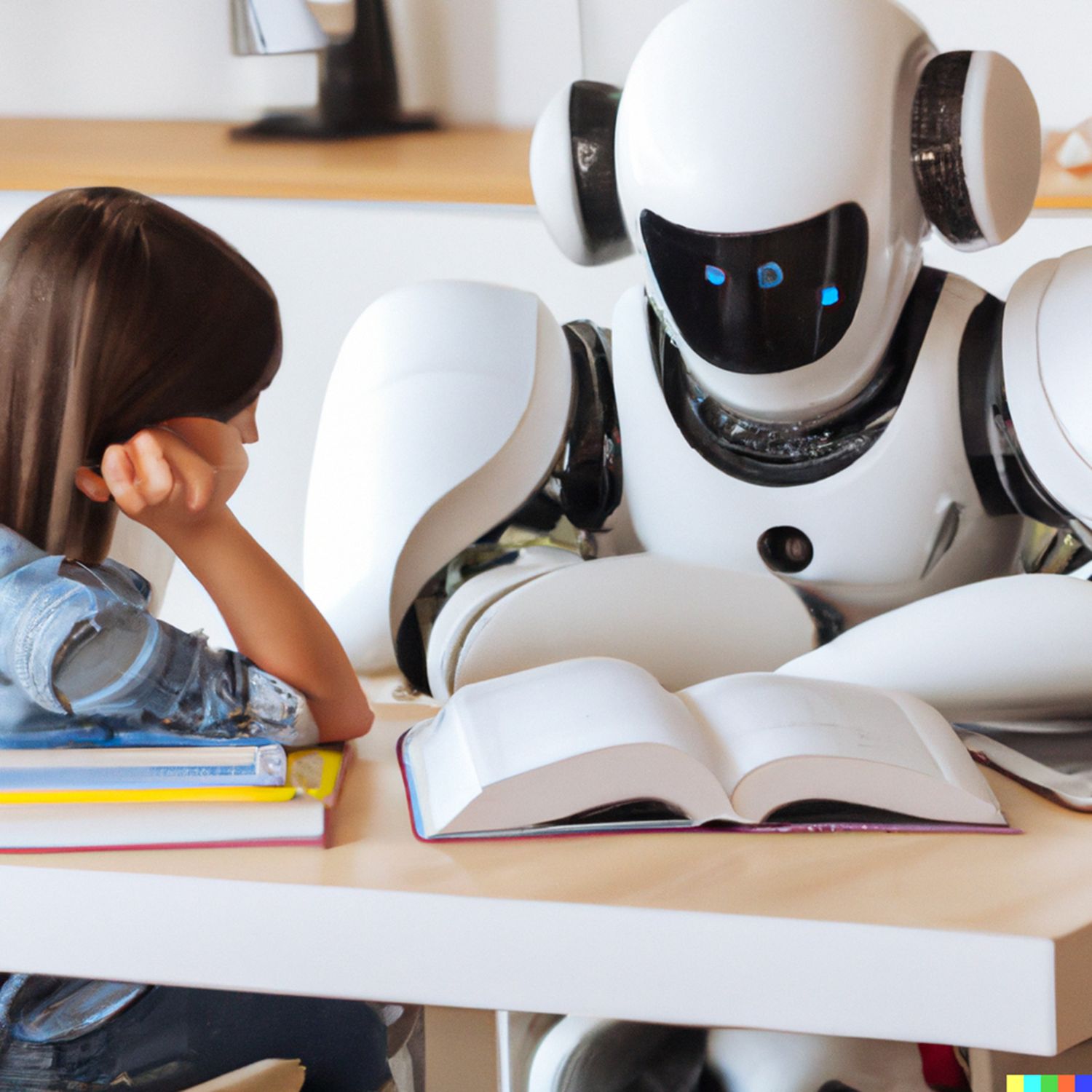 child reading with a robot