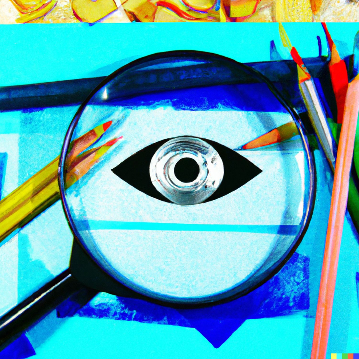 ai drawing of eye with magnifying glass